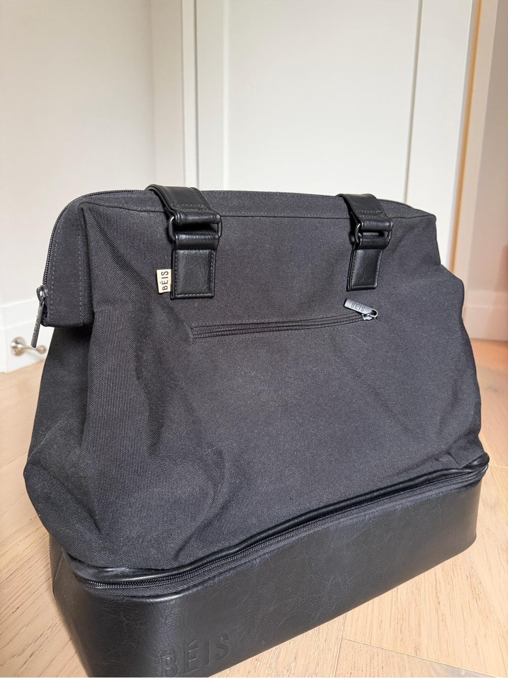 BEIS Large Black Weekender with Bottom Shoe Compartment - Includes Strap